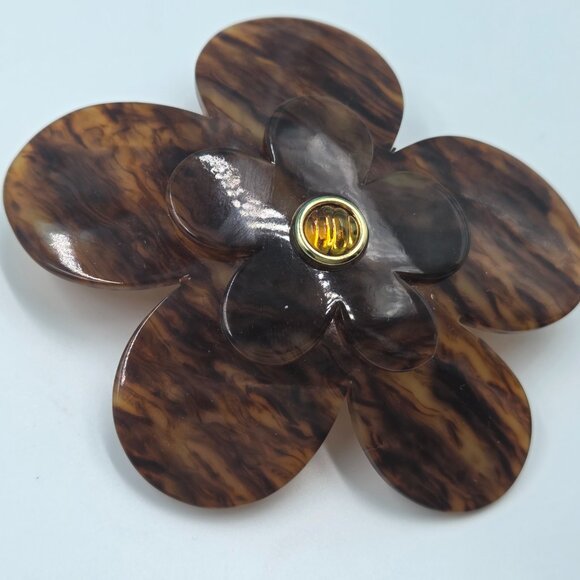 Laurent Olivier France Hair Clip – 1990s – Made in France – Brown Flower - Picture 5 of 9